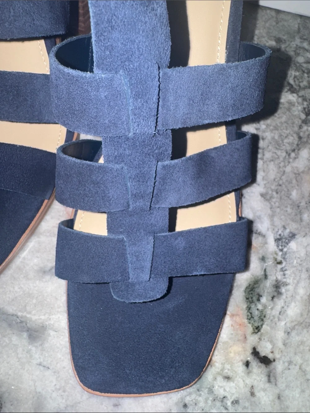 Marc Fisher Navy Suede Multi-Strap Block Heel Sandals
